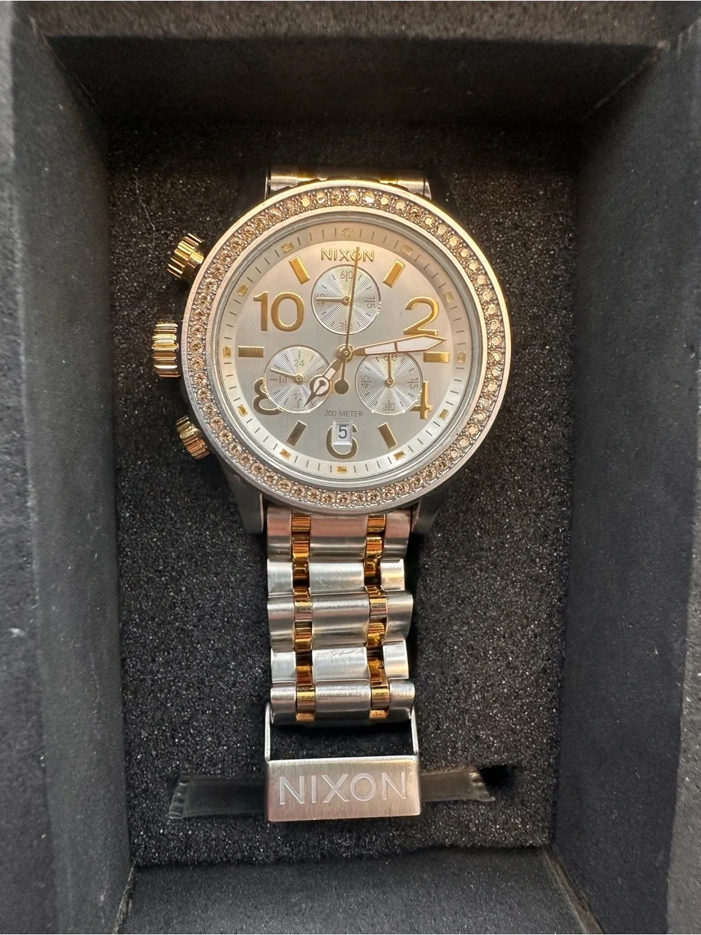Nixon Rose Gold and Silver Crystal-Accented Chronograph Watch
